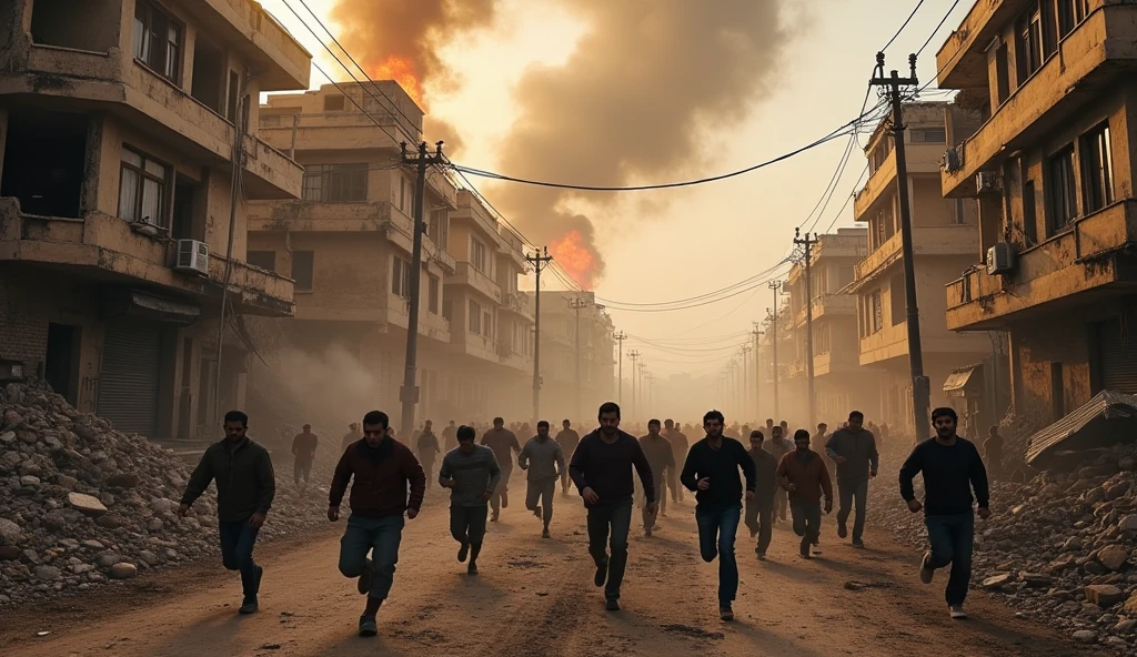 GAZA BURNING BUILDINGS PEOPLE RUNNING