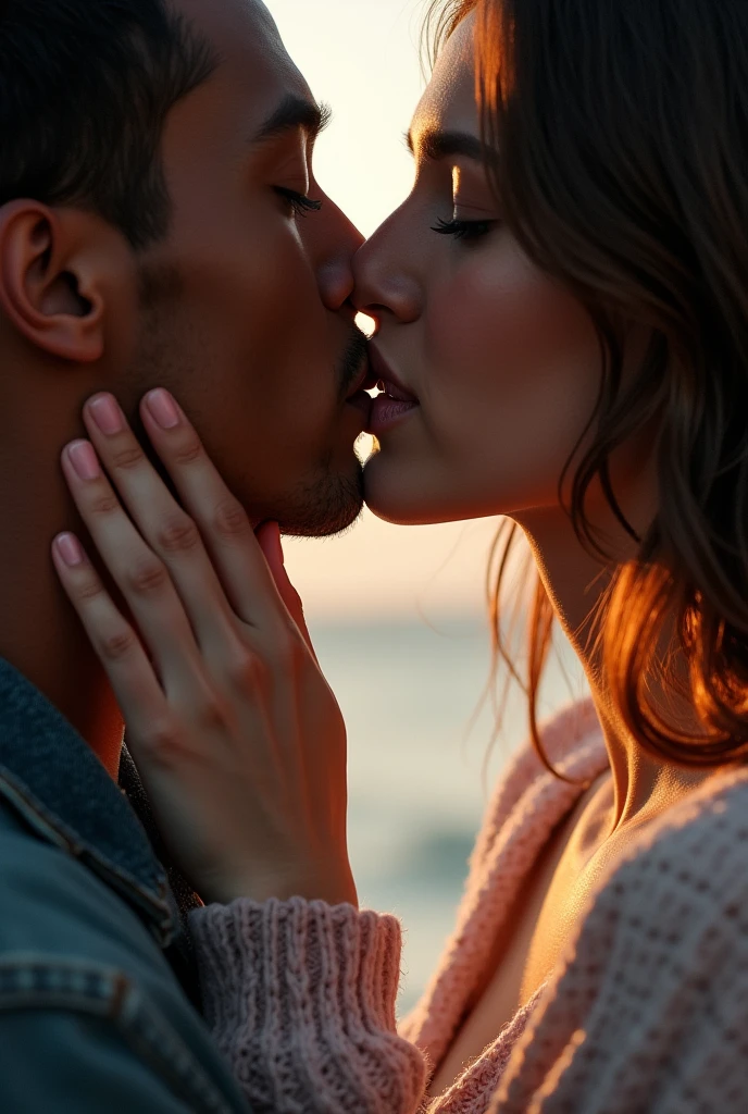 Cover for the book "a thousand kisses from a boy" by Tillie Photographic and Realistic Style:
imageio: A photo of a pair of lips coming together for a kiss, with soft lighting that highlights intimacy.
detaileds: A neutral background or blur of lights can be used to keep the focus on the kiss.. The title can be positioned at the top or bottom in a clear, modern font..