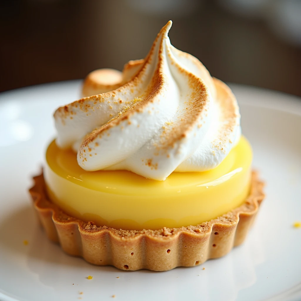 Lemon Tart with Marshmallow Meringue: Lemon tart with a crunchy base, filled with lemon cream and a light meringue like clouds, caramelized on the outside.