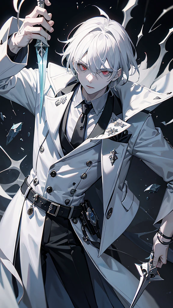 Pale doctor with sharp teeth holding completely silver Needles as his weapon with translucent eyeballs as the clothes he wears are doctor get up with different poisons on him make the theme demons slayer
