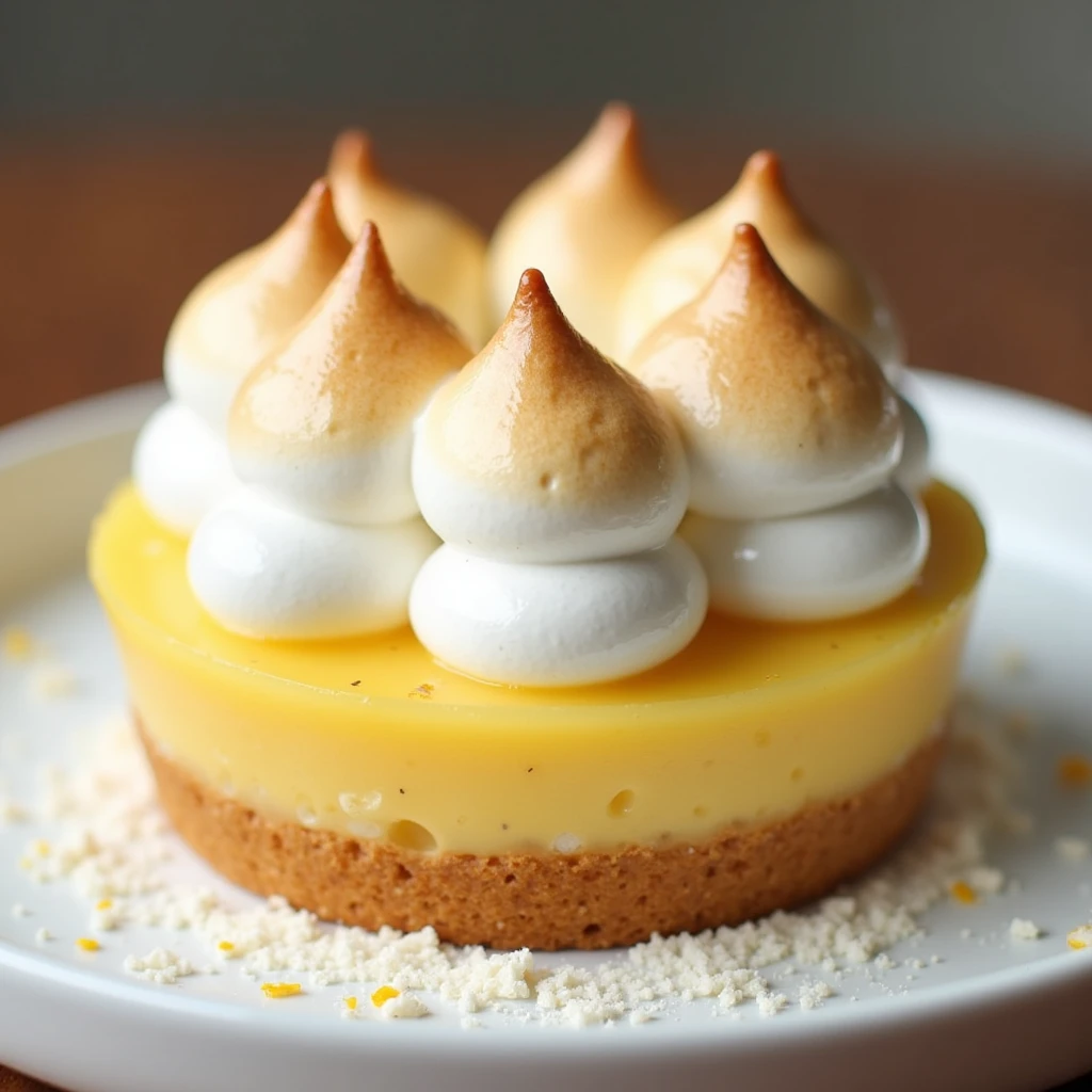 Lemon Tart with Marshmallow Meringue: Lemon tart with a crunchy base, filled with lemon cream and a light meringue like clouds, caramelized on the outside.

