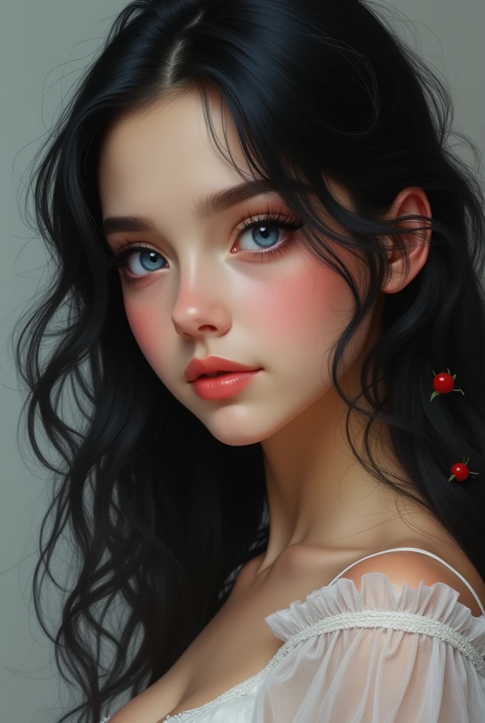 pretty girl, blue eyes, dark hair