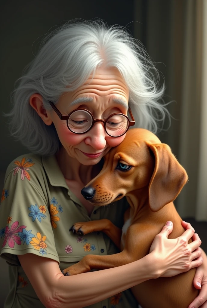 An elderly black lady accompanied by a kawaii Bull Terrier dog