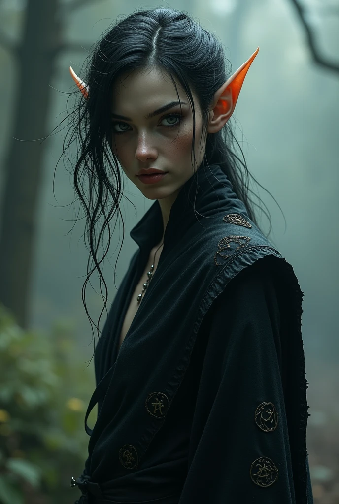 elf dark man with curly frizzy hair