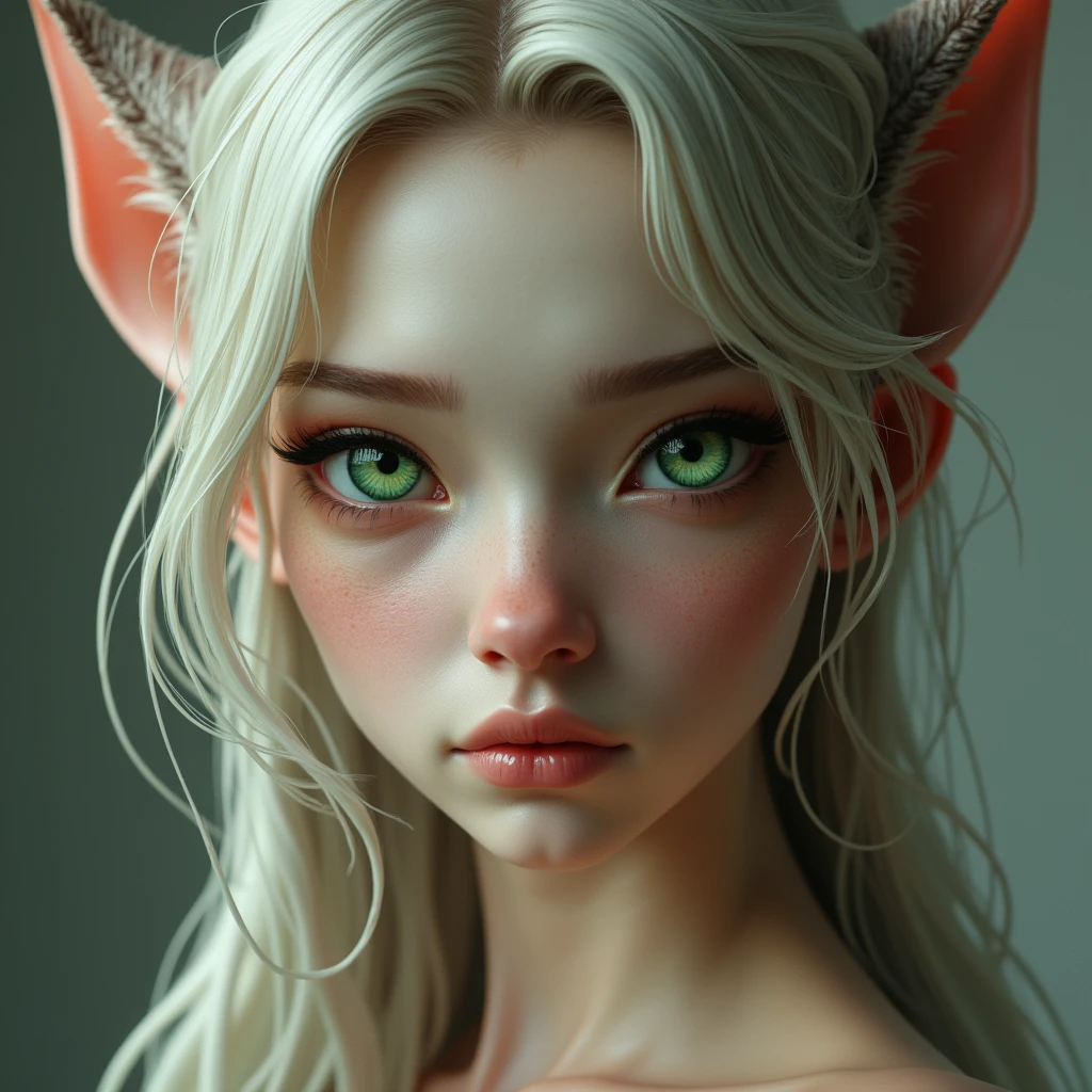 score_9, score_8_above, score_7_above, classification_safe, seductive elf woman, Ultra detailed green cat eyes, siamese cat hair  , cat nose, portrait