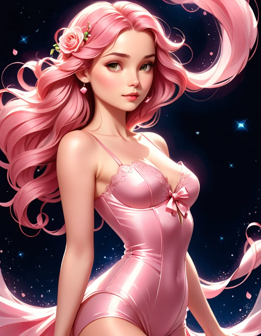 png white background, [subject], in the style of animated illustrations, [environment], full body, text-based --style raw --stylize 100
full body In a breathtakingly sharp 8K resolution, capture a stunning white woman suspended in mid-air against a stark, plain black background. Her long, wavy dark pink hair cascades down her back like a waterfall of nightfall hues. She wears a delicate light pink corset and a flowing ribbon dress that drapes elegantly around her form. A halo of light pink ribbons floats serenely around her, as if carried by an invisible breeze. Her hyper-detailed facial features shine with a gentle glow: rose-kissed cheeks, a  nose, and luscious pink pouty lips that seem to whisper secrets to the universe. The only splash of color is provided by her bare feet, which appear to defy gravity as she floats effortlessly in mid-air. full body. Masterpiece,