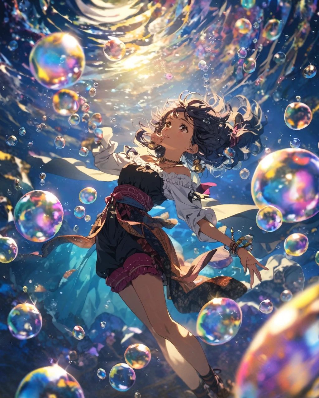 floating in bubbles, film angle, gypsies