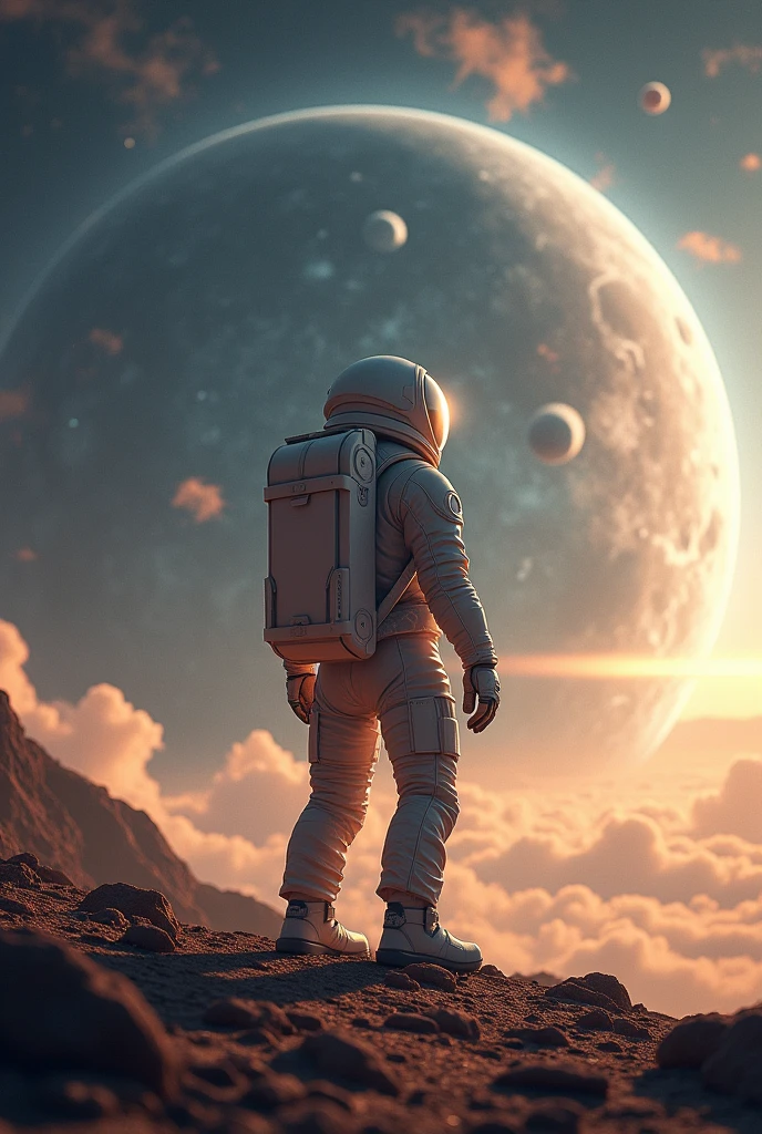 Generate a photo of an astronaut looking into space on another planet 