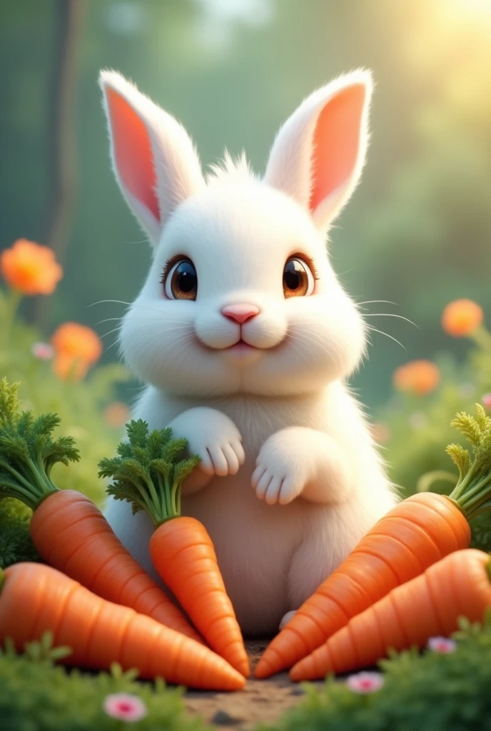 A rabbit with carrots