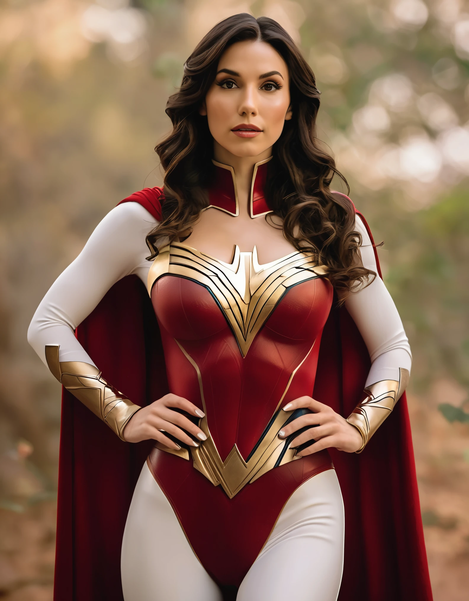 professional portrait photo of Grccrlncrry woman, looking at the camera, Revealing Busty outfit with cleavage and skin tight costume. Curvaceous figure, large breasts, green eyes. Showing cleavage, highly detailed, skin texture, cosplaying as Mary Marvel of the DC universe of comics.
