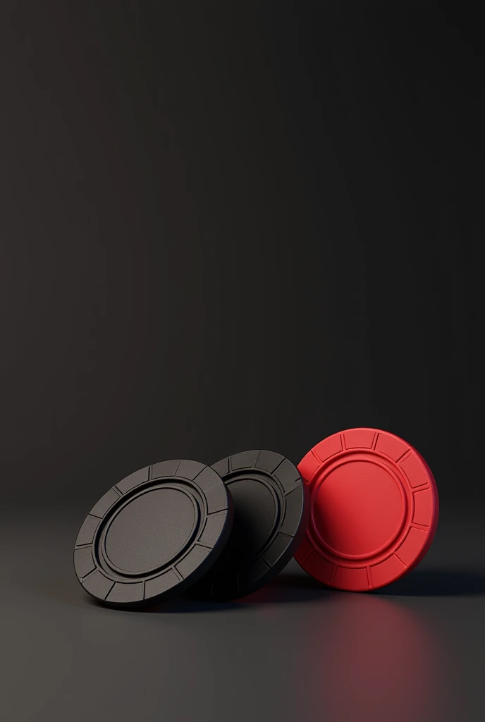 Black casino chips on their side in a horizontal position, black and red in combination




