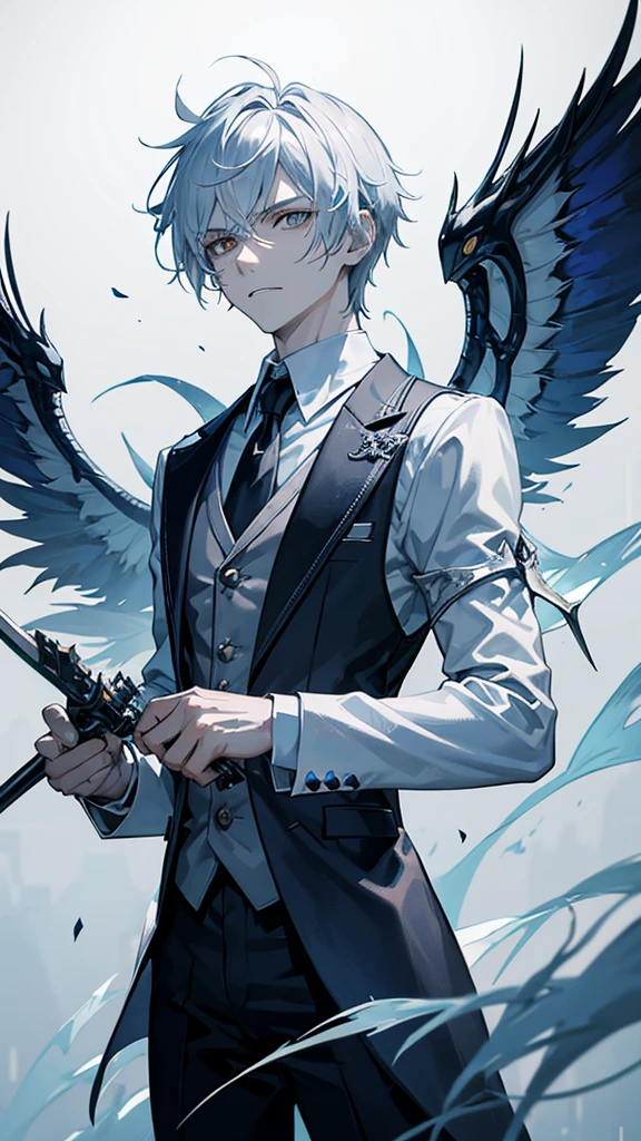 Pale male doctor with sharp teeth holding completely Sharp silver Needles as his weapon with translucent eyeballs as the clothes he wears are doctor get up with different poisons on him make the theme demons slayer background a cool scene of tokyo of blue spider lilies