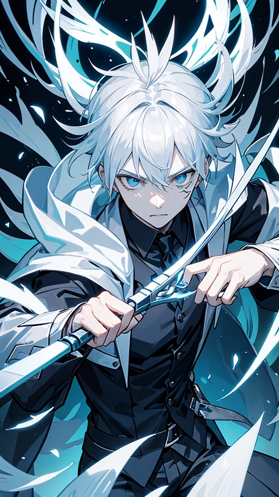 Pale male doctor with sharp teeth holding completely Sharp silver Needles as his weapon with translucent eyeballs as the clothes he wears are doctor get up with different poisons on him make the theme demons slayer background a cool scene of tokyo of blue spider lilies