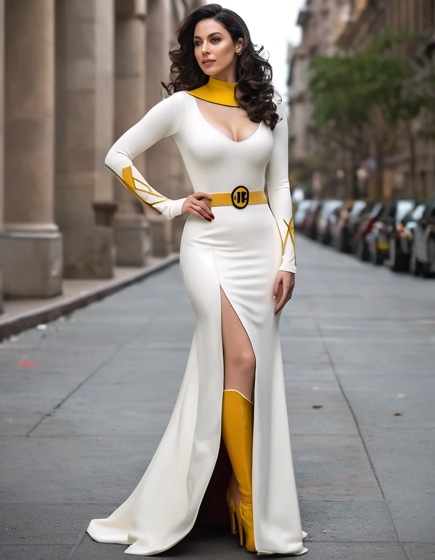 professional portrait photo of Grccrlncrry woman, looking at the camera, Revealing Busty outfit with cleavage and skin tight costume. Curvaceous figure, large breasts, voluptuous, sexy, sexy pose, perfect ass, perfect tits, perfect face, beautiful face. Showing cleavage, highly detailed, skin texture, cosplaying as Mary Marvel of the DC universe of comics.
