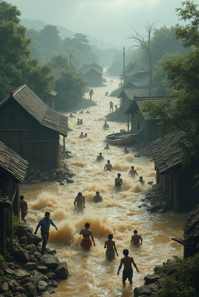 Flood in village 


