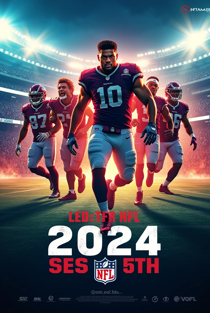 Create an image, preferably an advertisement, to announce the new NFL season. Subtitles must be in Portuguese. Use the information: September 5, 2024.