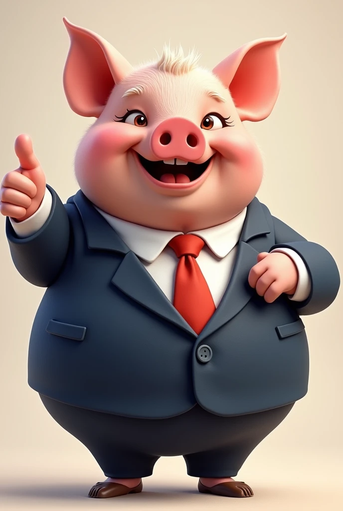 Friendly pig in suit and tie giving thumbs up