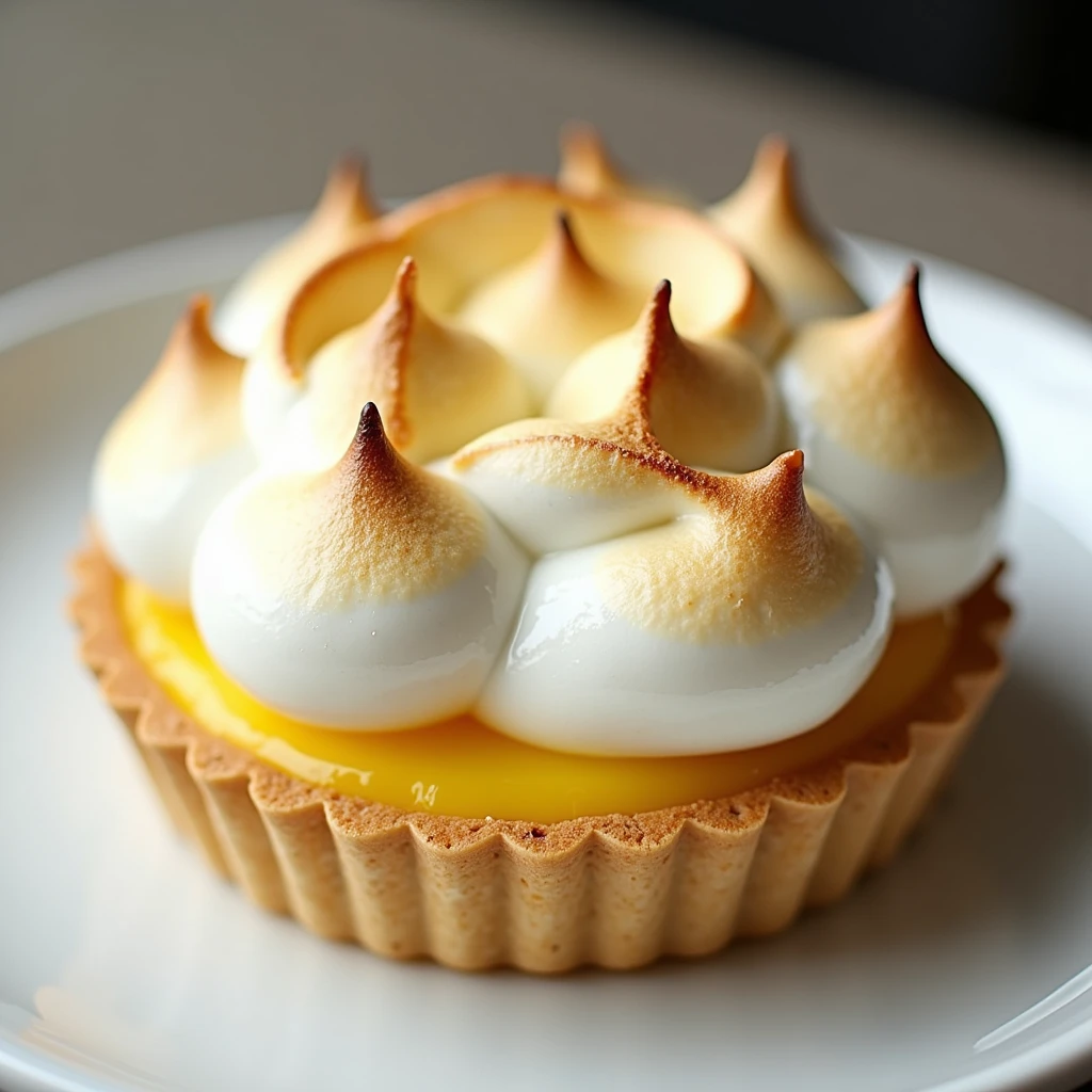 Lemon Tart with Marshmallow Meringue: Lemon tart with a crunchy base, filled with lemon cream and a light meringue like clouds, caramelized on the outside.
