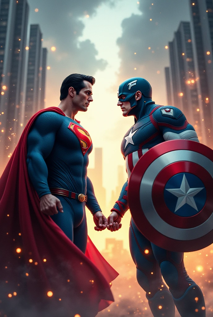 Superman facing Captain America 