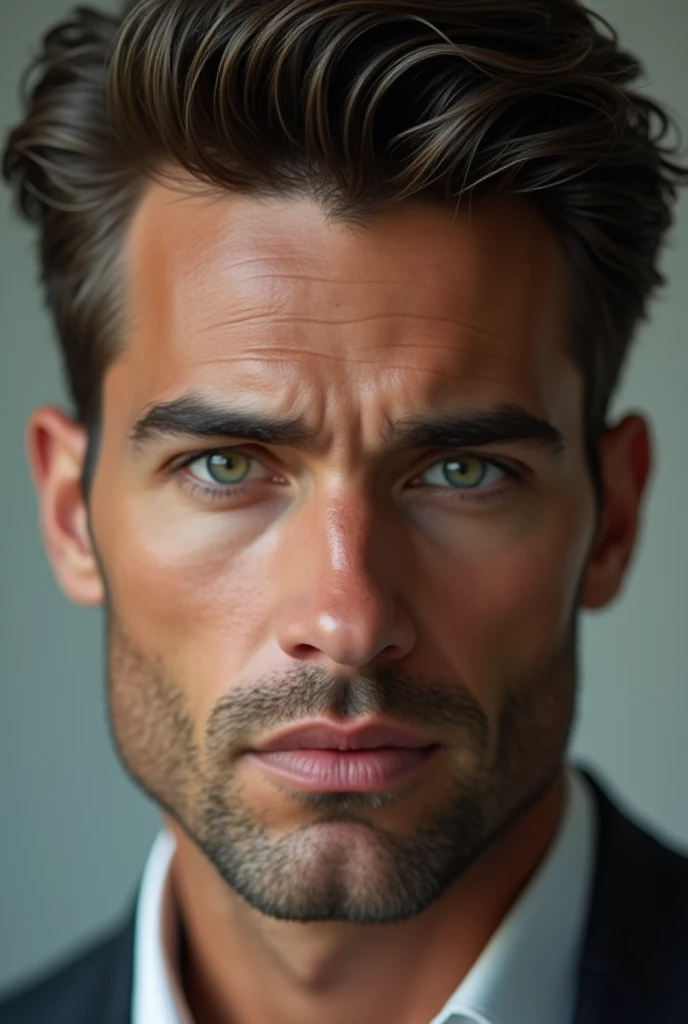 handsome man, light eyes 