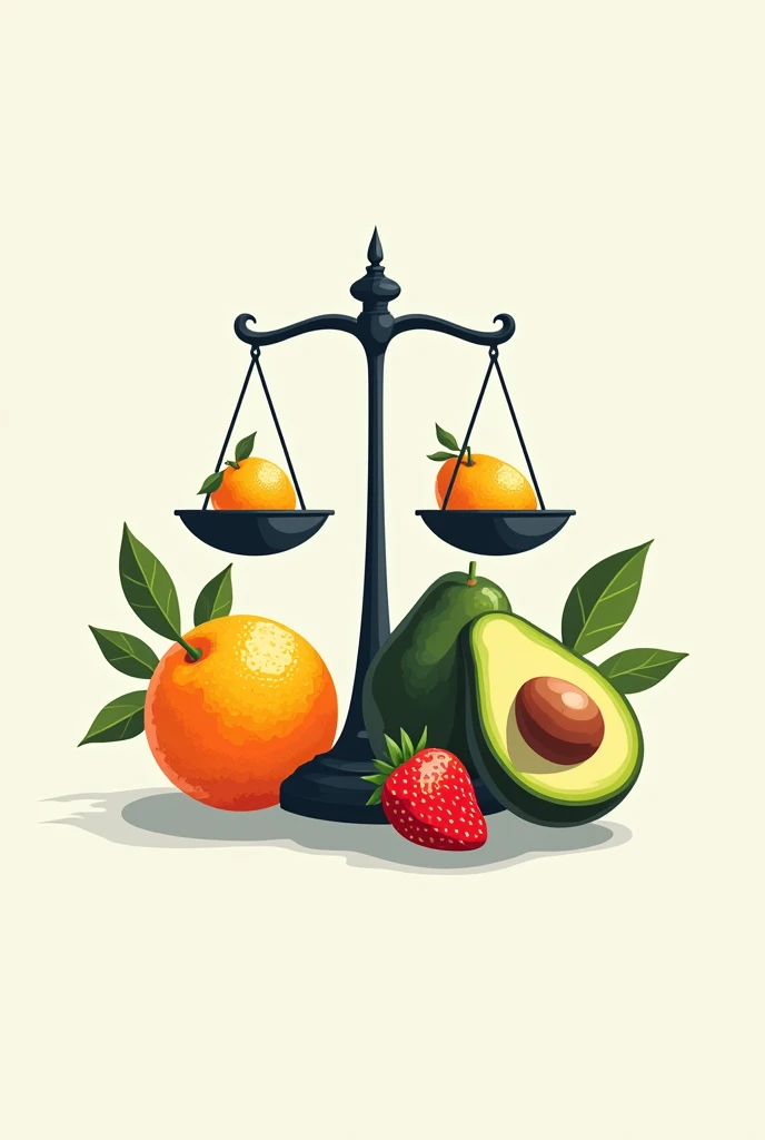 Sophisticated nutritionist logo with oranges, real strawberries and avocado and a flowing scale in the logo