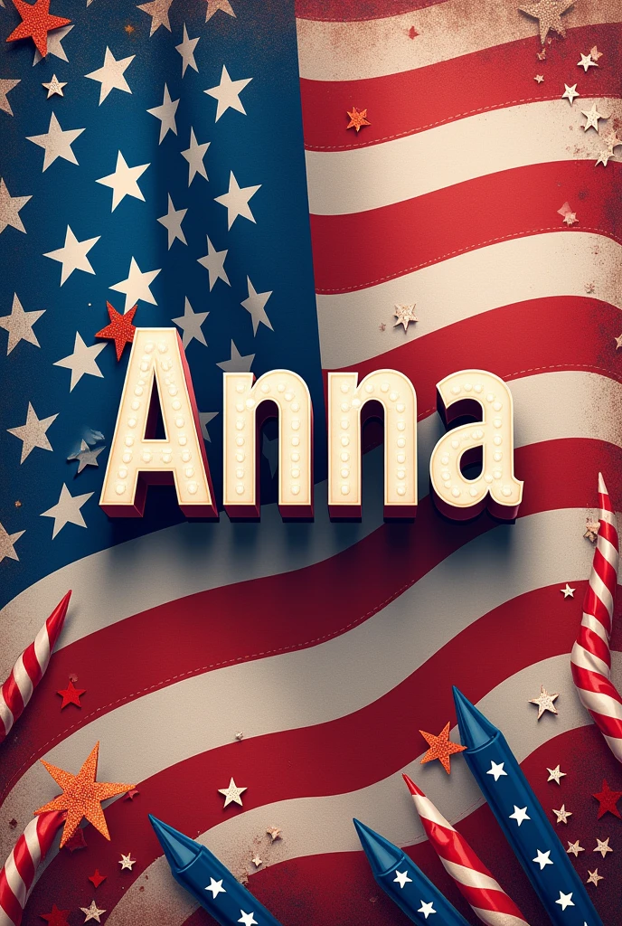 The name Anna highlighted in something very American, USA, patriotic Instagram style, United States, just the name, no people in the photo.