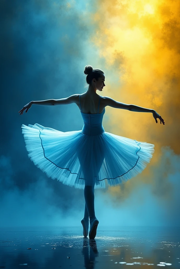 Crystal ballerine real girl spinning, blue and yellow shades only artwork