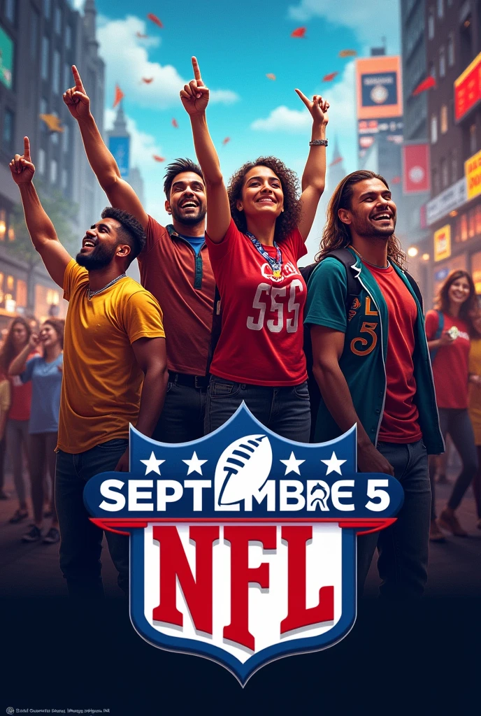 Create an image, preferably an advertisement, with Portuguese subtitles to announce the new NFL season.  Use the information: September 5, 2024.