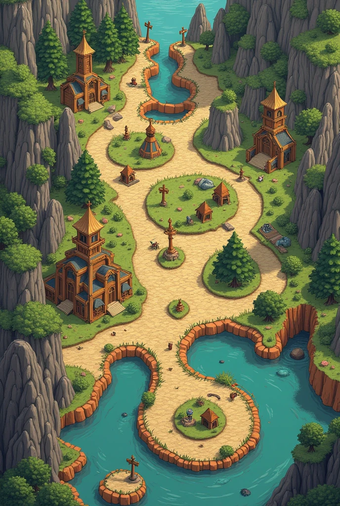 Map of a tabletop RPG game, open world, top view with squared cubes, of a 2d game, plus 2d