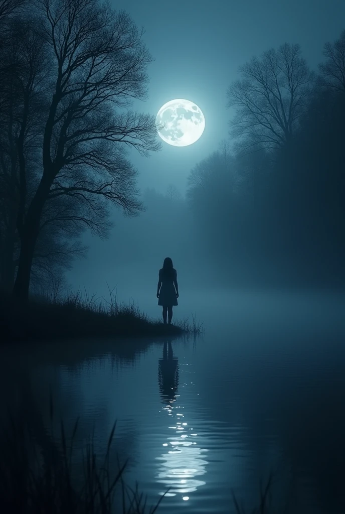 (0:00 - 1:00)
Scene: Intro and First Verse
Visuals: Start with a dark, misty forest scene at night. The camera slowly pans through the trees, revealing moving shadows and faint moonlight filtering through the fog. As the first verse begins, the focus shifts to a small, reflective lake. A female solitary figure stands at the edge, gazing into the water. The moon is high in the sky, its reflection shimmering on the lake's surface. Ripples begin to form as the cello plays, distorting the reflection.
Effects: Use soft lighting to create a gentle glow around the moon. Add subtle shadow movements and light flares to enhance the ethereal atmosphere. Keep the colors cool and muted, focusing on deep blues, purples, and silvery whites.
Prompt: "A misty forest at night with a reflective lake, shadows moving in the moonlight, a solitary figure standing by the water as ripples form, all in a cool, muted color palette."