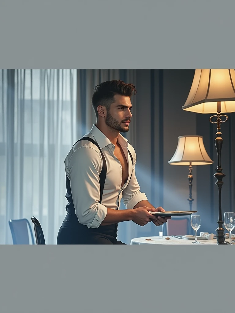 Make this man in waiter's outfit ??????