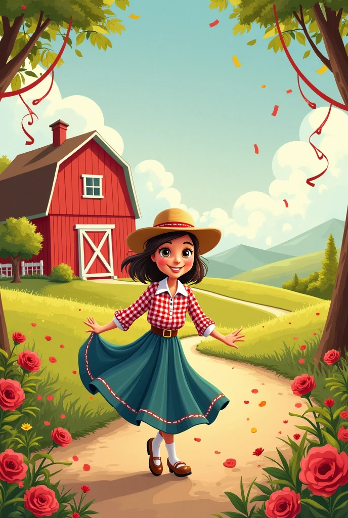 create a birthday invitation with a square dance theme, but no because the party is for 1; information date:31/08/2024; hour: 13:00; local: Santa Rosa Farm (Adilson's farm); bus 712 days tavares-granjeamento; Alex's restaurant landmark
