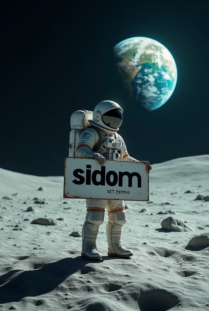 A man on the moon with a sign that says sidom