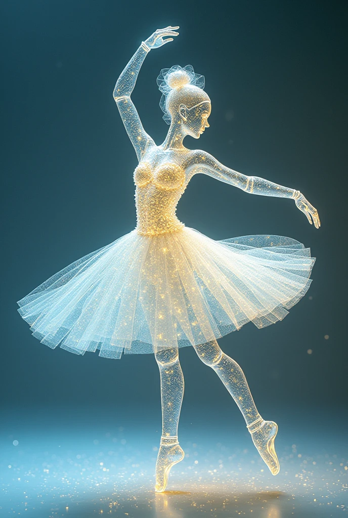 Crystal glass ballerine real girl entity spinning, all crystal glass, crystal glass skin, blue and yellow shades only artwork