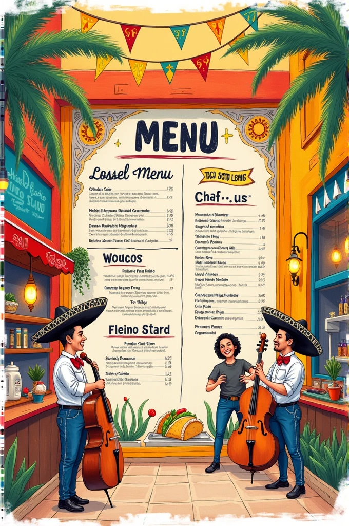 Give me a sketch of a Mexican style taco shop menu