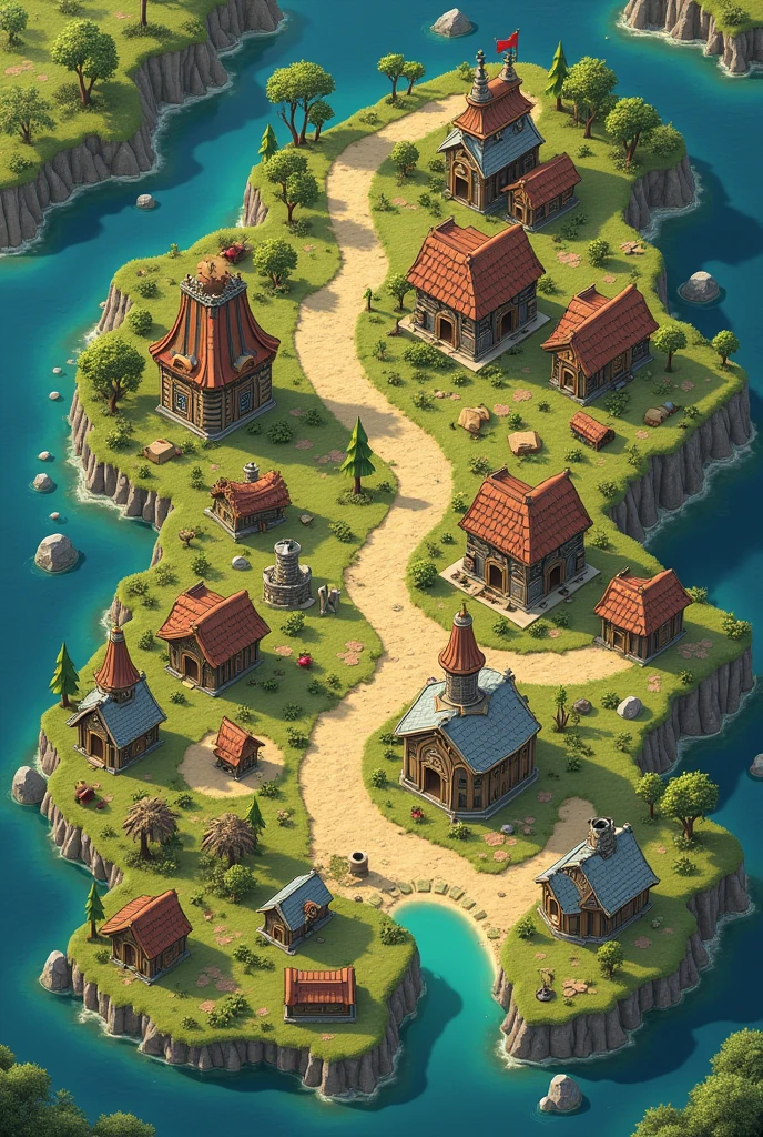 Map of a tabletop RPG game, open world, top view with squared cubes, of a 2d game, more 2d board, of houses