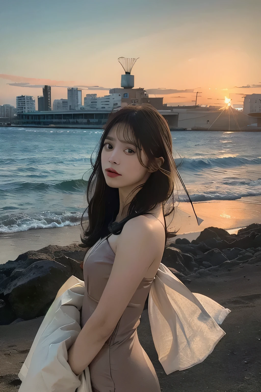 cute & like \(Idol Master\), facial, (8k, RAWphotograph, Highest quality, masterpiece:1.2), Very detailedな, Ultra-high resolution, (Realistic, photo Realistic:1.2), High-definition RAW color photograph, professional photograph, Written boundary depth, Very delicate and beautiful, Very detailed, 8k wallpaper,  Moisturized Skin, art：Balcombe Green, (art：by David Alfaro Siqueiros:1.3),  photograph, A shoulder-height photograph of an intelligent South American kite-surfing energy pattern, background [Chicago|Fossil fuel power plants], At dusk, Neo, Flat lighting, Film Grain, Digital SLR, 800mm lens, behance hd,(big 1.8), 1, Ultra slim body,