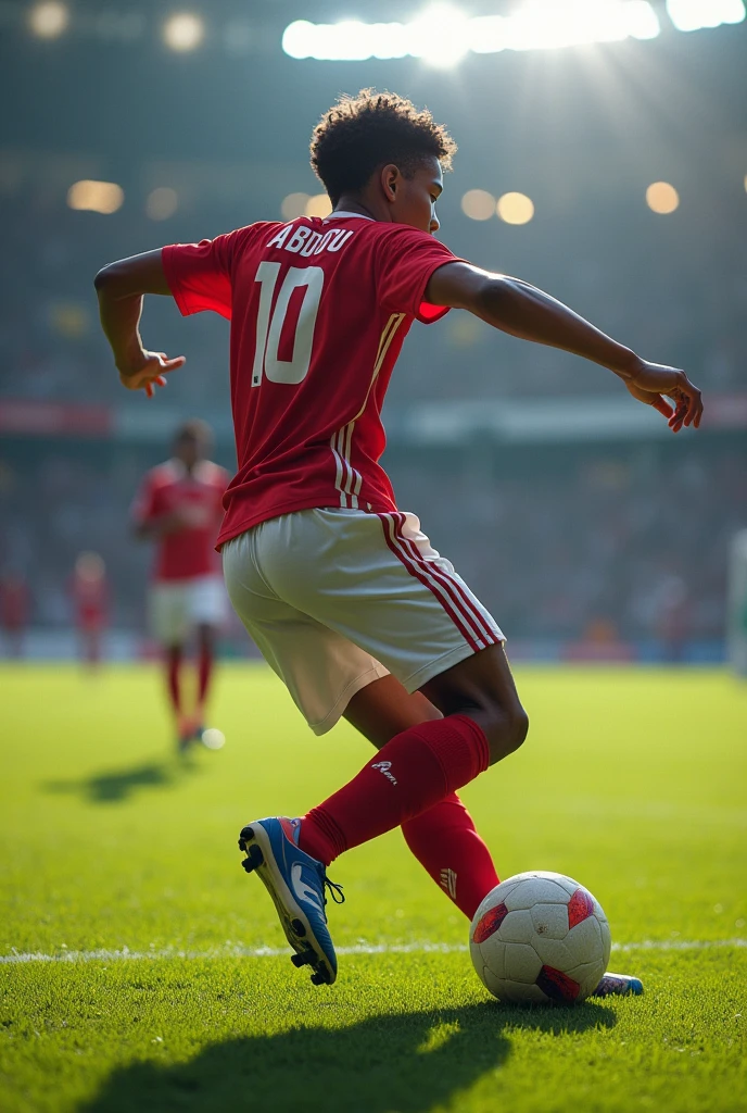 créé un joueur de football qui se retournait en tournant le dos et son nom XP-ABDOU et jeune  et dos sard 10 met le dossard derrière le maillot et li fait un jouet 