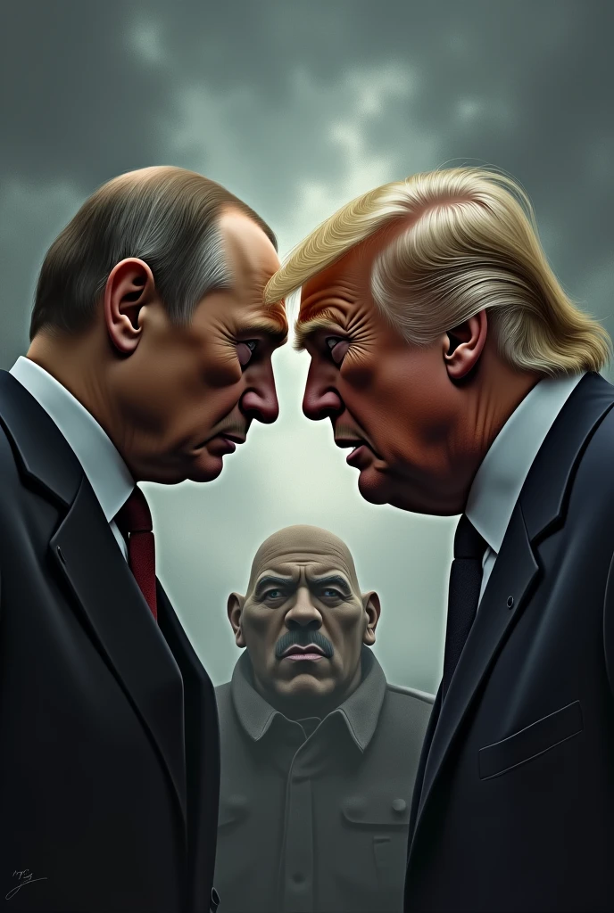 I want you to make a cover of Vladimir Putin, Donald Trump and Adolf Hitler at odds
