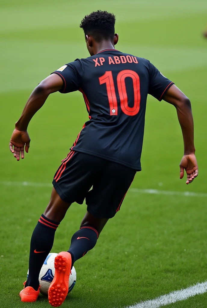 créé un joueur de football qui se retournait en tournant le dos et son nom XP-ABDOU et jeune et dos sard 10 met le dossard derrière le maillot et li fait un jouent