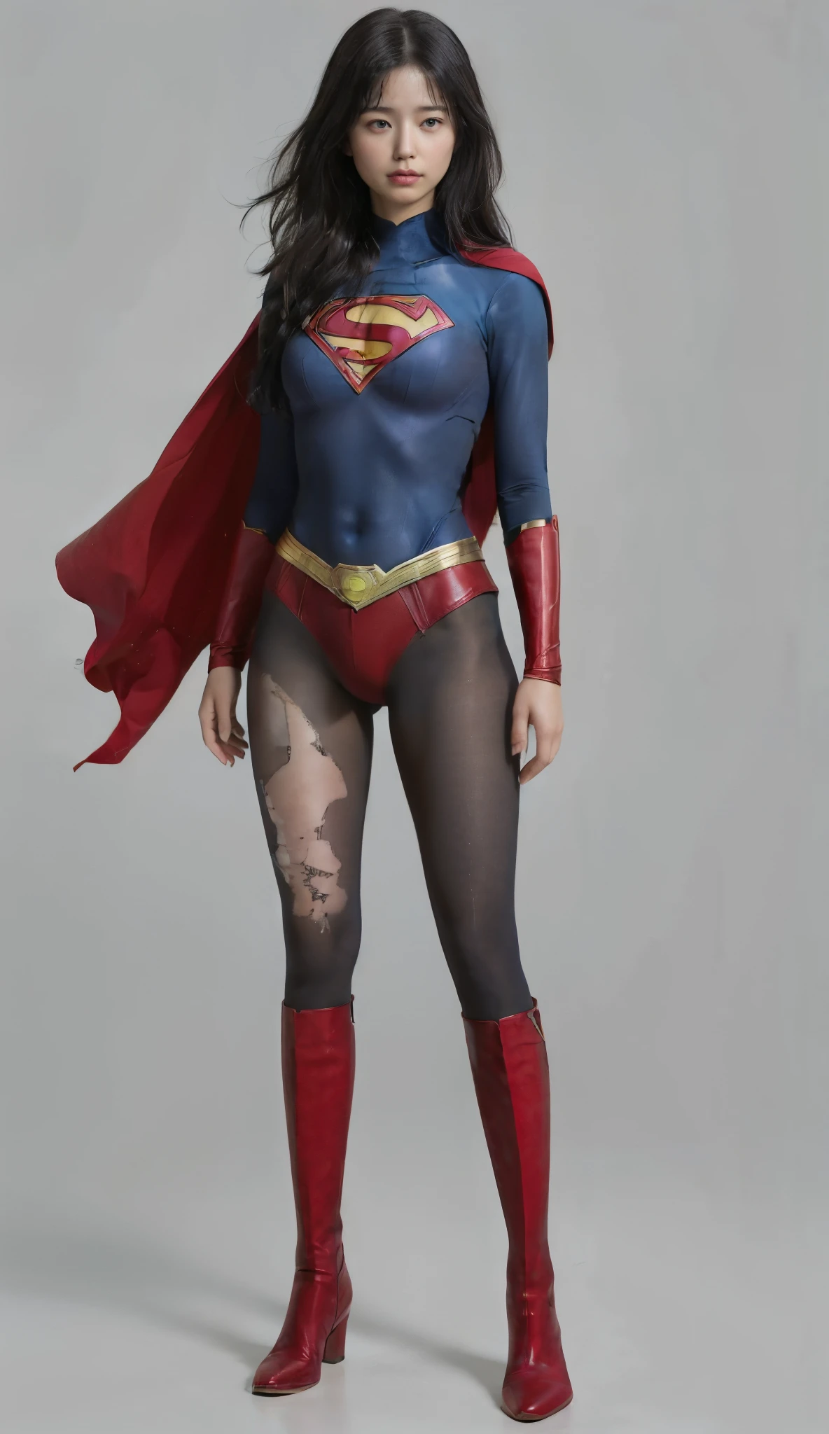 No background、(((Always close your eyes)))、(((Beautiful legs in black tights.)))、(((Legalize the beauty of your suffering face)))、((((Make the most of your original images)))、(((Supergirl Costume)))、(((Beautiful Hair)))、(((suffering)))、(((Please wear black tights....、Wear red boots)))、((Best image quality、8k))、((Highest quality、8k、masterpiece:1.3))、(((Preserve background )))、Sharp focus:1.2、Beautiful woman with perfect figure:1.4、Slim Abs:1.2、Wet body:1.5、Highly detailed face and skin texture、8k