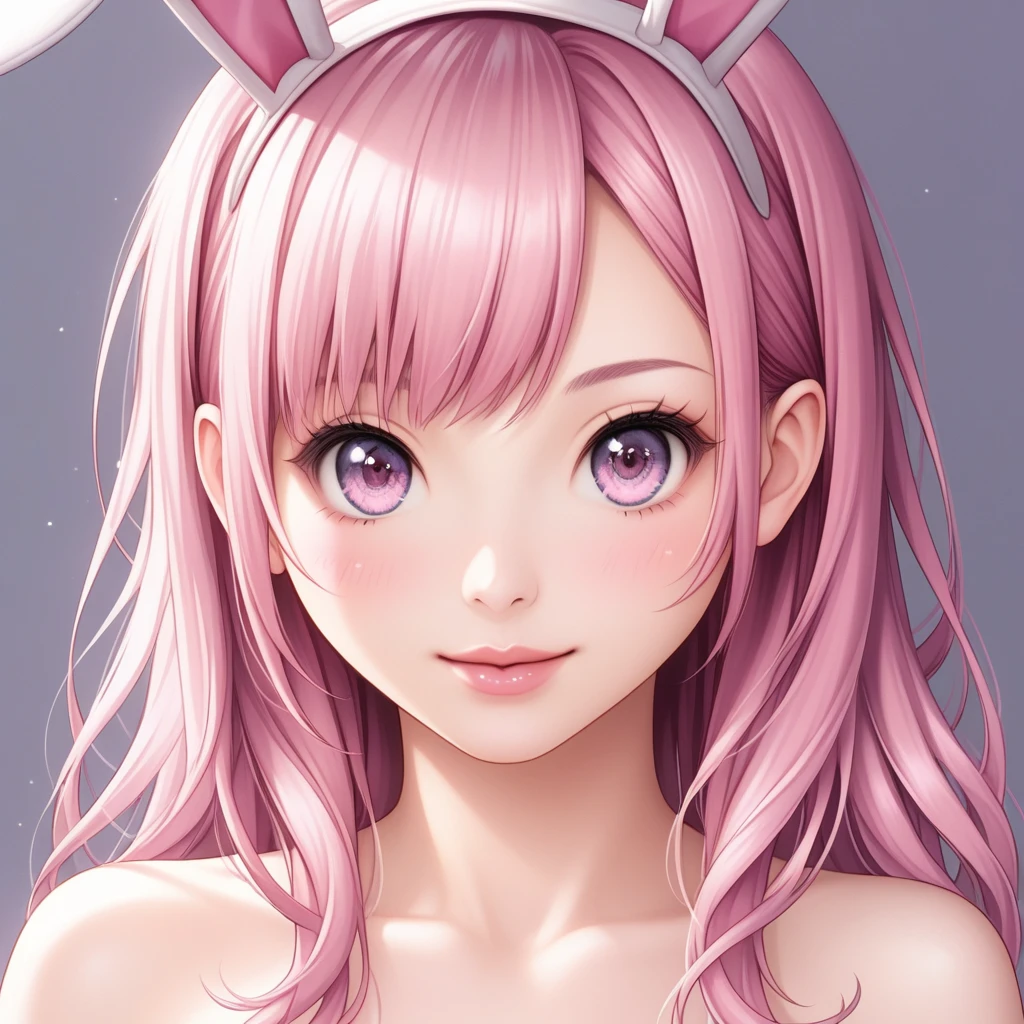 cute and sexy girl, pink  hair, a little bunny, ultra realistic, Detailed lighting, アニメ, having naked naked