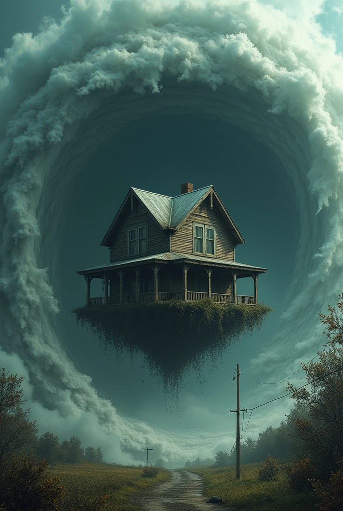 Farmhouse flying inside of a cyclone