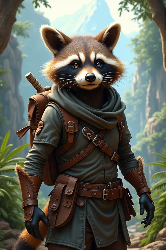 Raccoon in RPG adventurer outfit