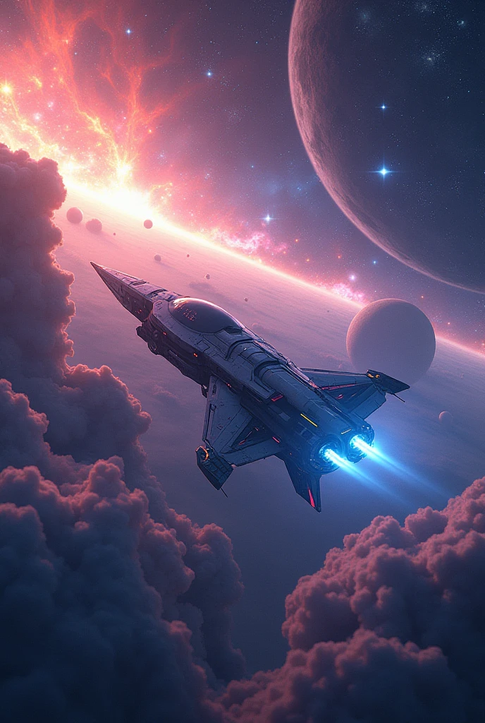 Realistic, spatial, futuristic, colorful outer space
