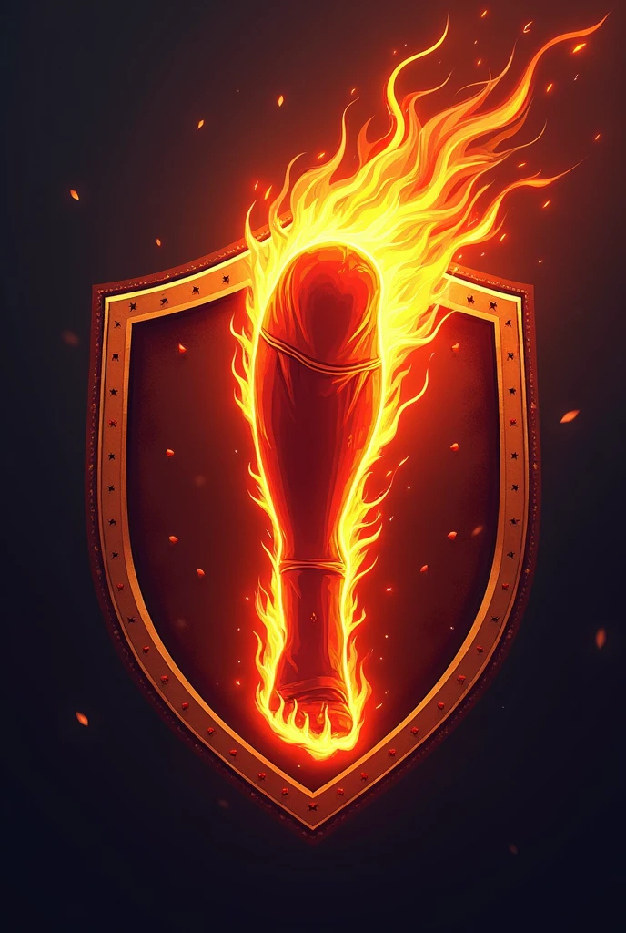 Create a coat of arms as if it were a football team that has the same name "cinnamon fire". Put a leg on fire on the coat of arms.