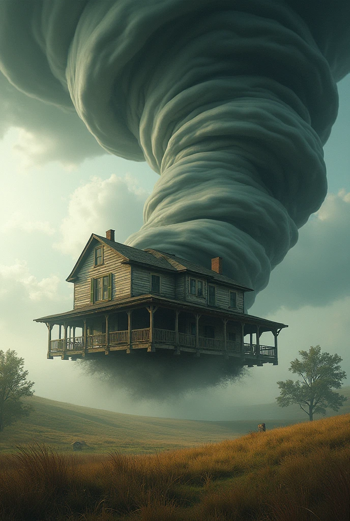 Farmhouse flying inside of a tornado
