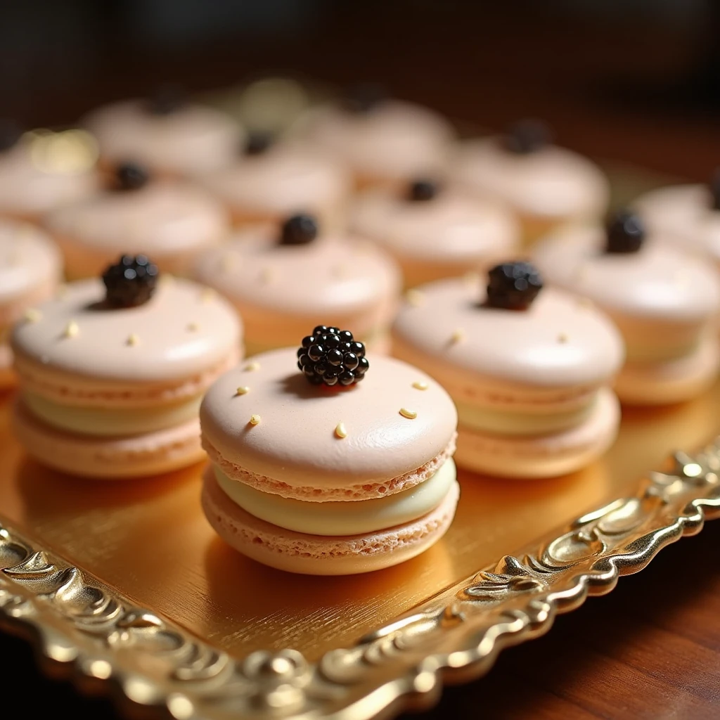 Caviar and Vanilla Macarons: Macarons filled with vanilla cream and small touches of caviar, creating a luxurious and surprising combination