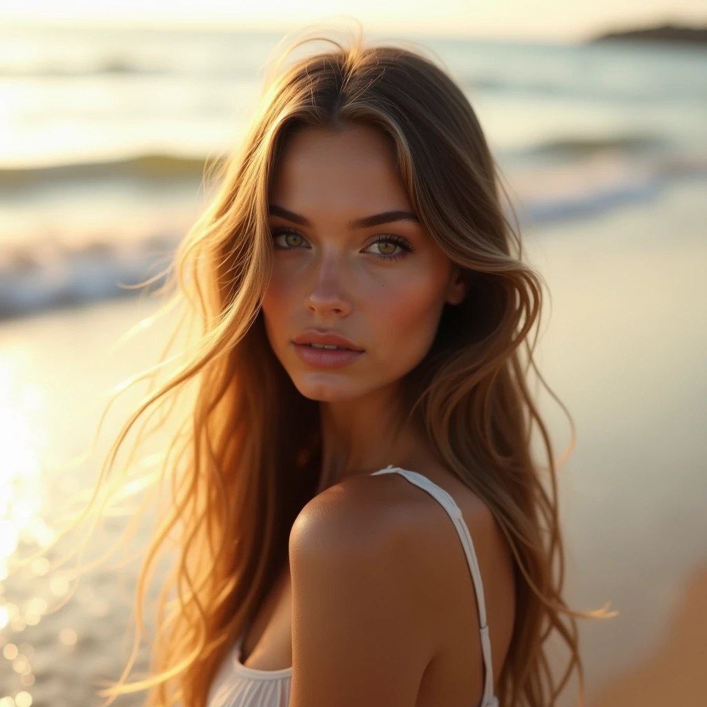 Russian、Long Hair, No bra、Beach
