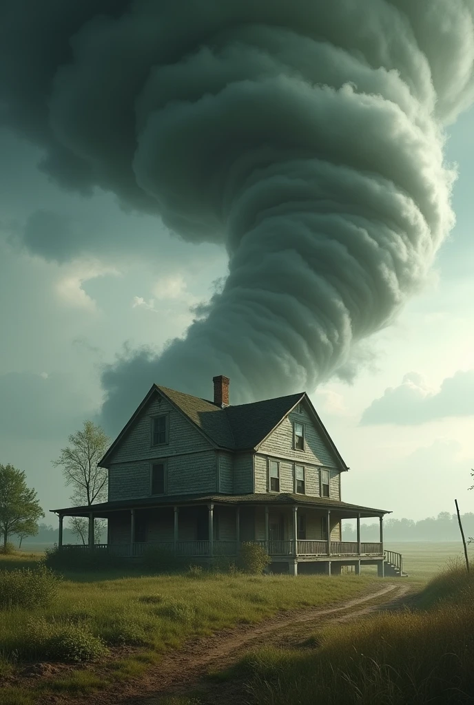 Farmhouse flying inside of a tornado